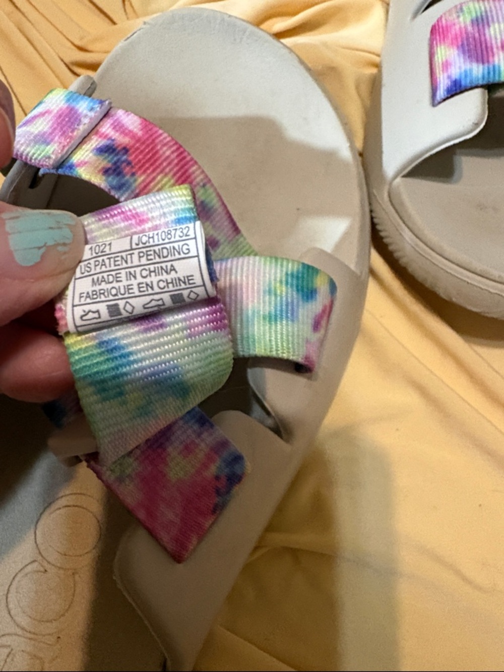 Chaco Slide Sandals in Beige and Black with Rainbow Tie-Dye Straps - Picture 11 of 11